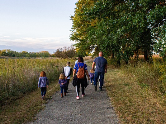 Family walking on trail at Meadow Ridge